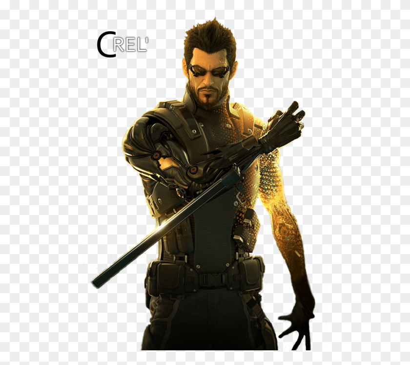 500x687 Deus Ex Free Адам Дженсен, Человек, Человек, Пистолет Hd Png Скачать