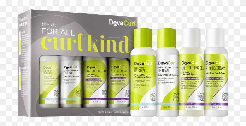 720x373 Descargar Png Devacurl Kit Para Todo Tipo De Curl Productos Devacurl Ellnoire Kit Para Todo Curlkind Deva Curl, Libro, Botella, Loción Hd Png