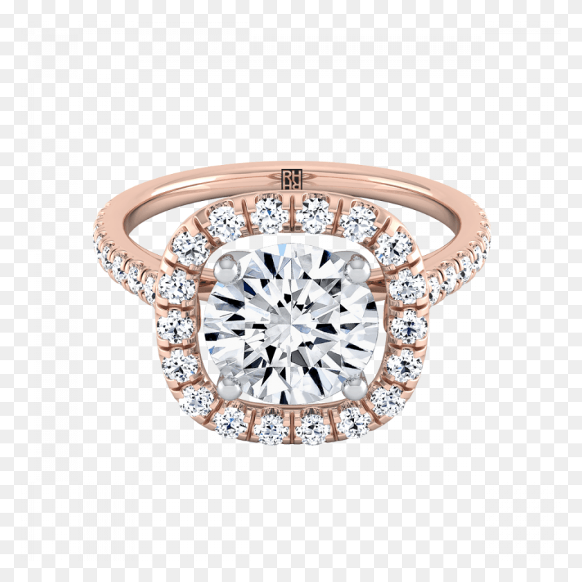 900x900 Diamond Pave Halo Frame Engagement Ring In 14k Rose Engagement Ring, Gemstone, Jewelry, Accessories HD PNG Download