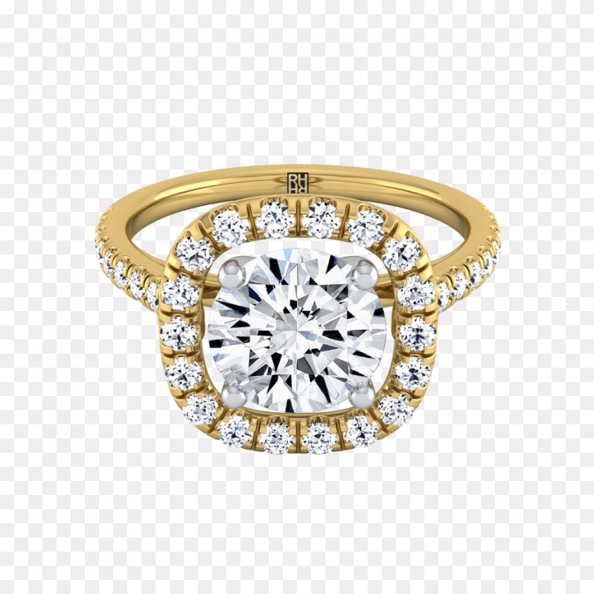 900x900 Diamond Pave Halo Frame Engagement Ring In 14k Yellow Engagement Ring, Gemstone, Jewelry, Accessories HD PNG Download