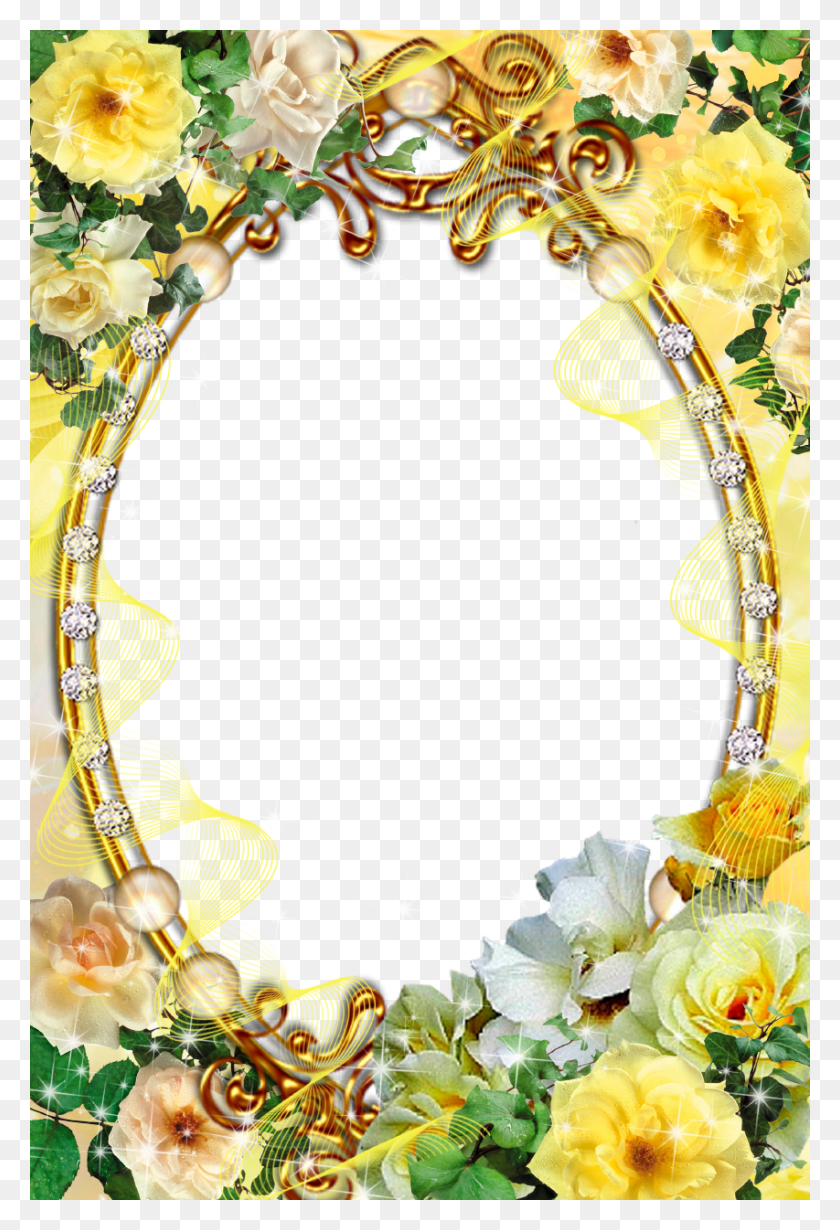 853x1280 Diamonds Decorated Oval Picture Frame With Yellow Roses Yellow Roses Frame, Graphics, Plant HD PNG Download