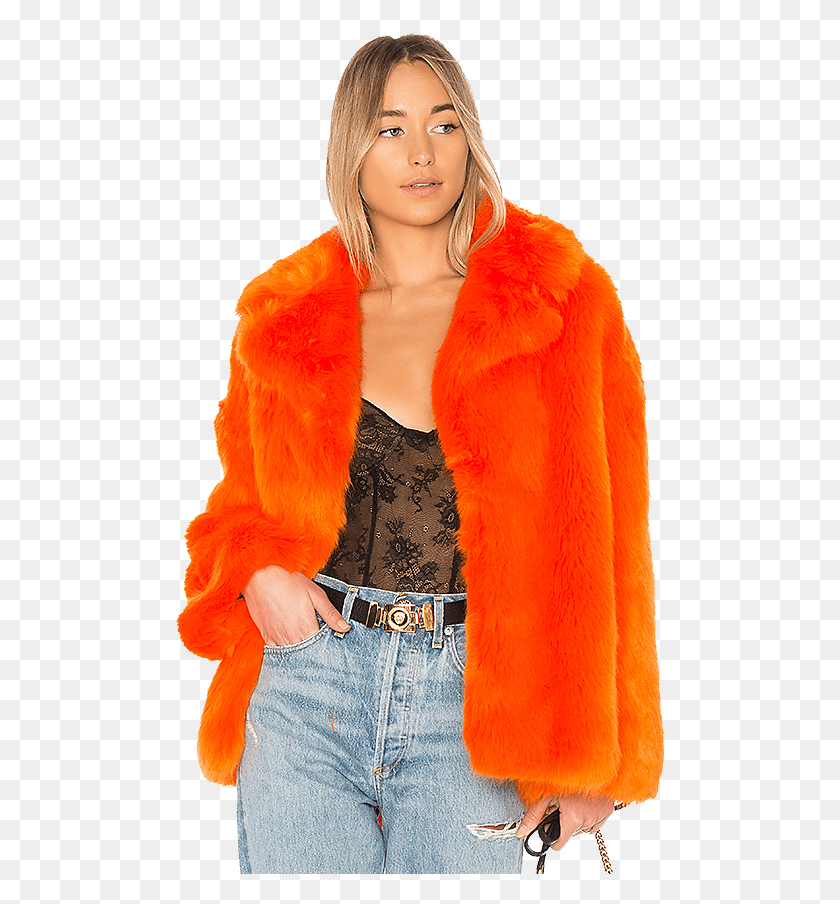 490x844 Diane Von Furstenberg Orange Fur Coat, Clothing, Apparel, Person HD PNG Download