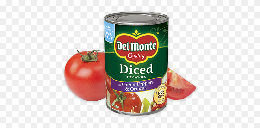 444x356 Diced Tomatoes With Green Pepper Amp Onion Diced Tomatoes With Peppers And Onions, Plant, Food, Ketchup HD PNG Download