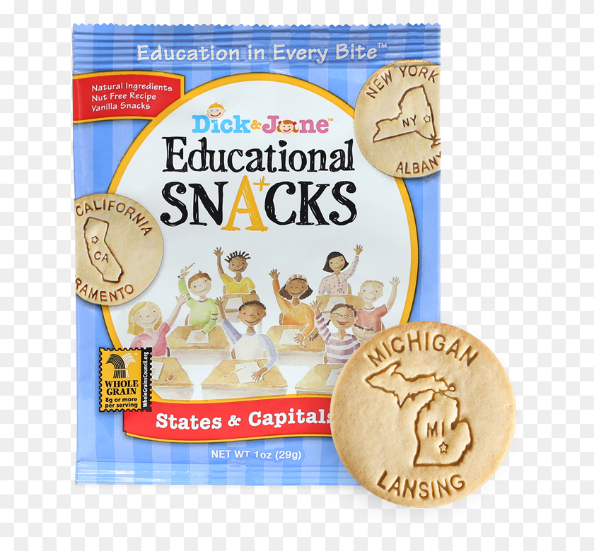 643x720 Dick And Jane Educational Snacks Dick Y Jane Snack, Etiqueta, Texto, Alimentos Hd Png