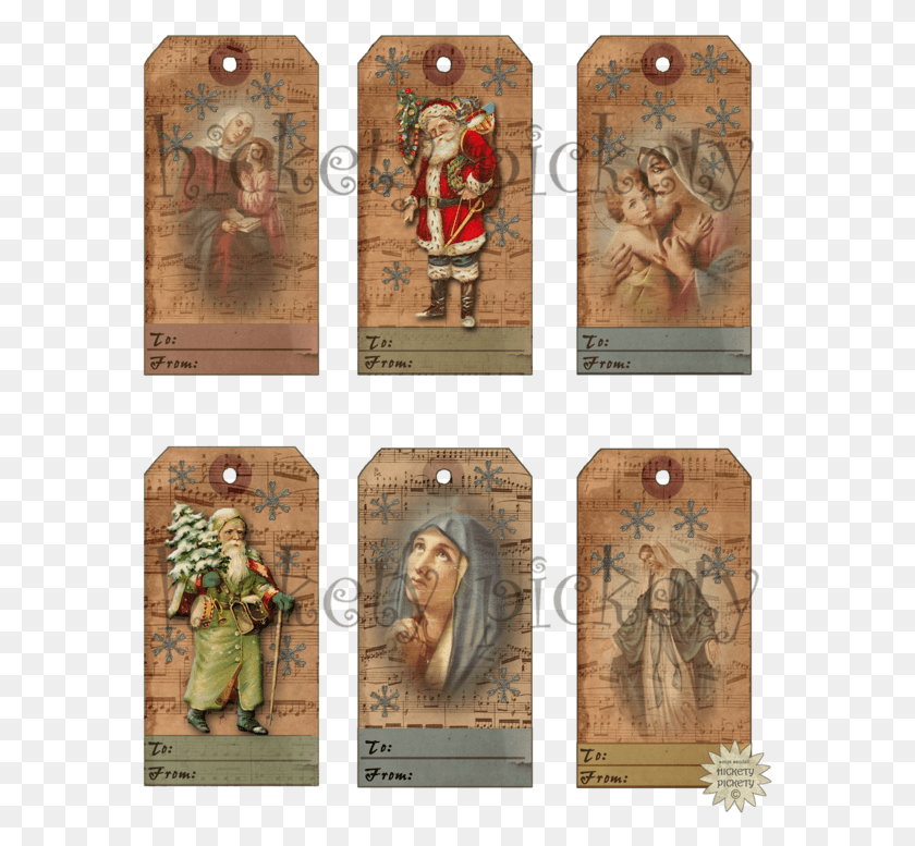 579x717 Digital Christmas Gift Tags With Antique Santa Claus, Person, Human, Collage HD PNG Download