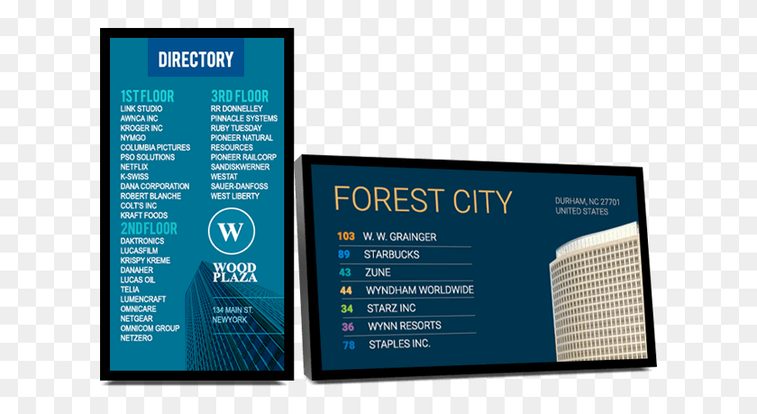 619x399 Digital Office Building Directory Signs 108629 Building Directory Digital Signage, Text, Screen, Electronics HD PNG Download