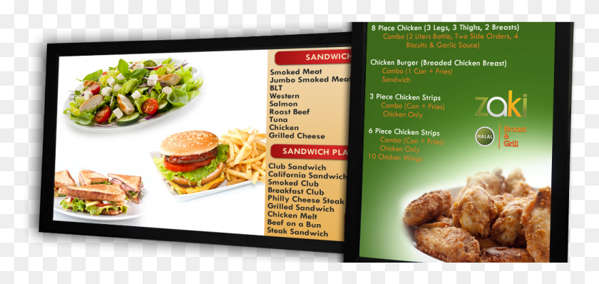 1040x451 Digital Signage Menu Board Restaurant Fritter, Burger, Food, Реклама Hd Png Скачать