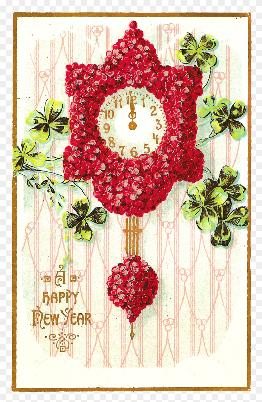 945x1487 Tarjeta Postal De Felicitación De Año Nuevo Digital Vintage Con Deseos De Año Nuevo Rojo Y Flores, Diseño Floral, Patrón, Gráficos Hd Png Descargar