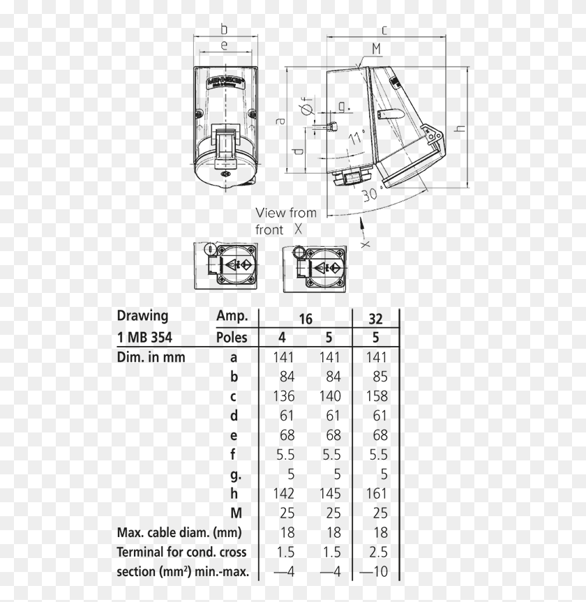 508x803 Размерный Рисунок Портретная Двойная Коробка С Двойным Контактом Mennekes, Текст, Число, Символ Hd Png Скачать
