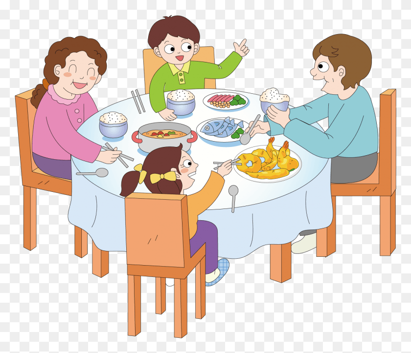 1423x1211 Descargar Png Cena Comiendo Banquete De Dibujos Animados Transprent Free Comer En Familia Animado, Persona, Humano, Gente Hd Png