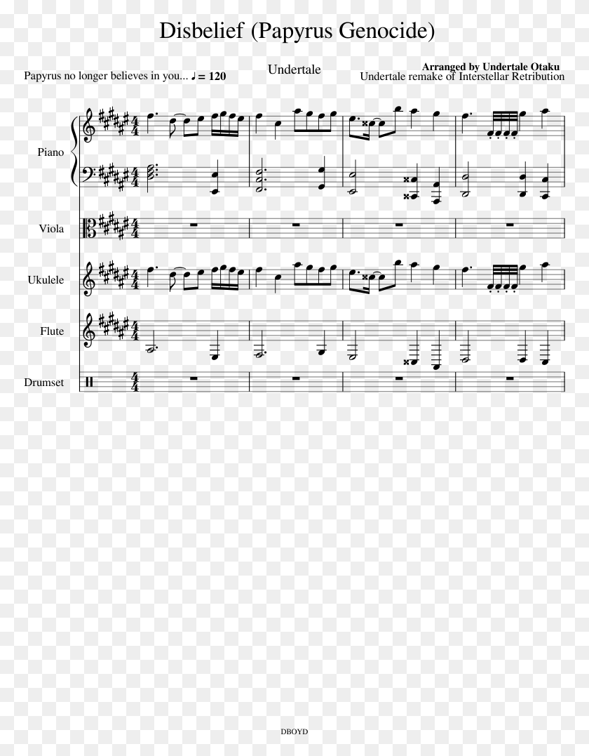 773x1017 Disbelief Sheet Music Composed By Undertale Remake Sheet Music, Gray, World Of Warcraft HD PNG Download