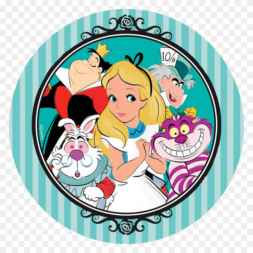 1356x1356 Disney Alice In Wonderland Stickers Labels For Bag Alice In Wonderland Edible, Logo, Symbol, Trademark HD PNG Download