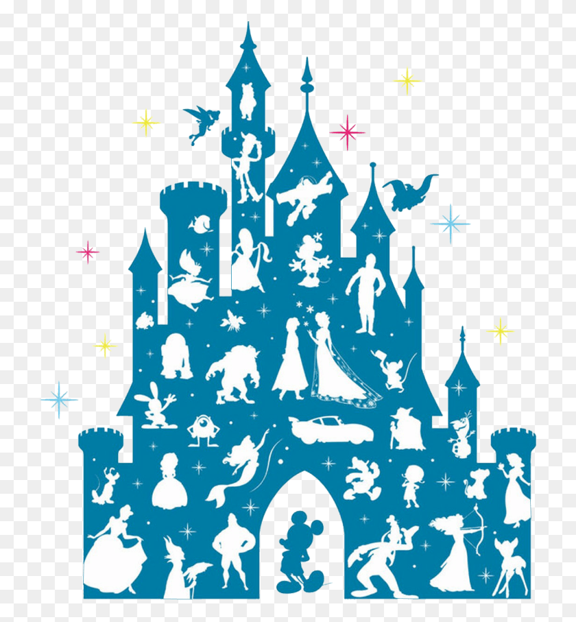 727x847 Descargar Png / Castillo De Disney Silueta Con Personajes, Gráficos, Iluminación Hd Png