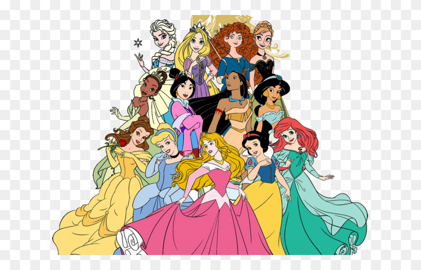 640x480 Disneyland Clipart Cinderella Castle Disney Castle With Princesses Clipart, Comics, Book, People HD PNG Download