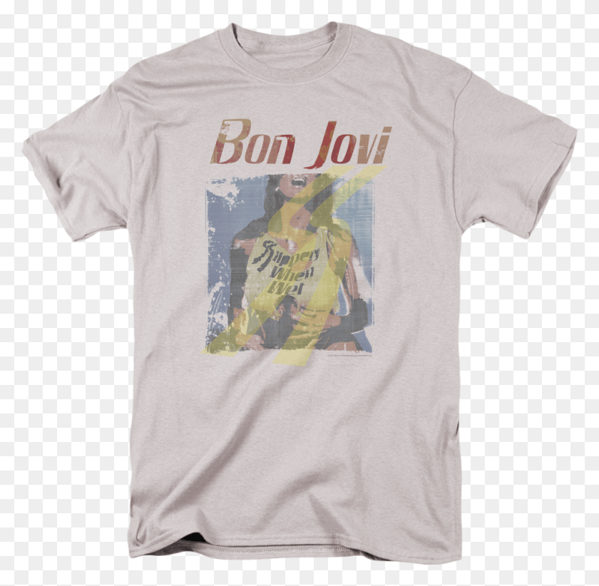 966x944 Distressed Slippery When Wet Bon Jovi T Shirt Shameless Merchandise, Clothing, Apparel, T-Shirt Descargar Hd Png