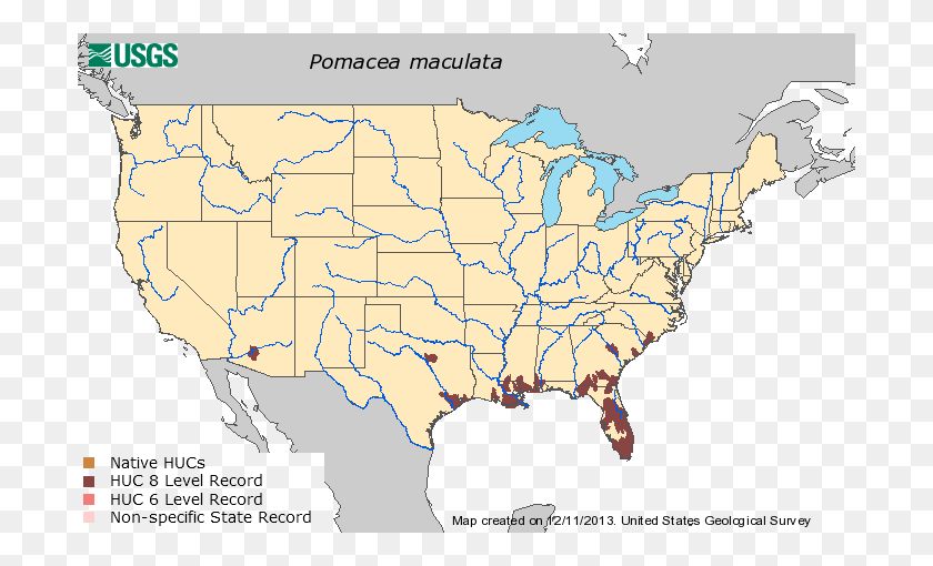 700x450 Descargar Png Distribución De Pomacea Maculata En Los Estados Unidos Mapa De Distribución De Camarón Rojo Sangriento, Diagrama, Parcela, Atlas Hd Png