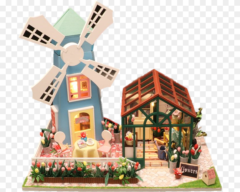 715x673 Diy M036 U2019amsterdam Windmill Flower Houseu2018 Wooden Miniature Dollhouse W Leds And Music Cross, Outdoors, People, Person Sticker PNG