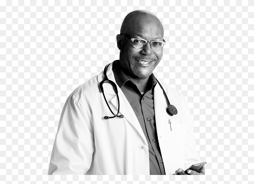 530x550 Doctor With Smartphone Monochrome, Clothing, Apparel, Person HD PNG Download