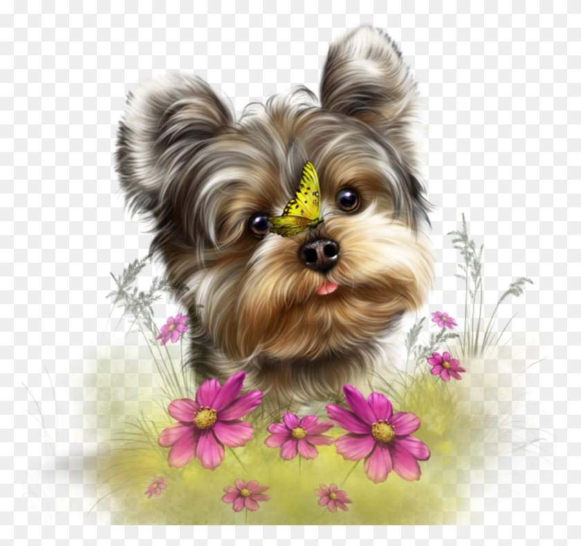 991x928 Dog Flowers Cute Puppy Butterfly Fade Ftestickers Anima Bonne Journe Bon Week End, Pet, Canine, Animal HD PNG Download