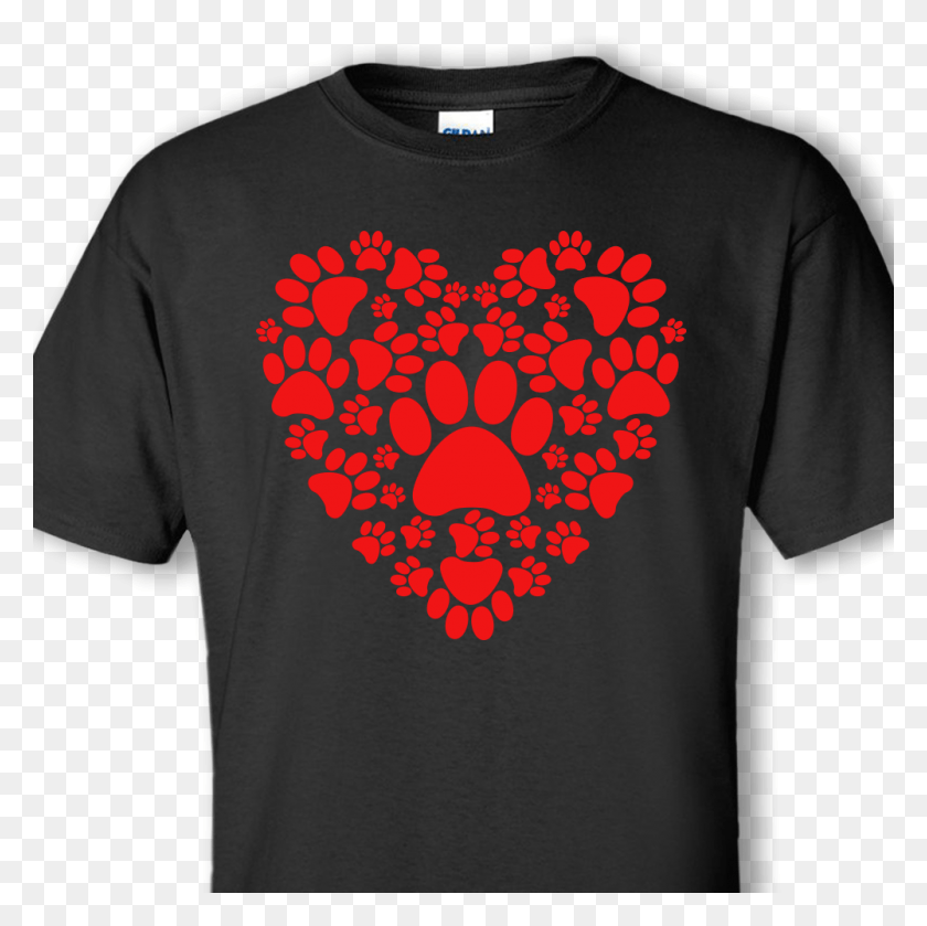 1000x1000 Dog Paws Heart Black Shirt T Shirt Heartbeat Camera, Clothing, Apparel, Sleeve HD PNG Download