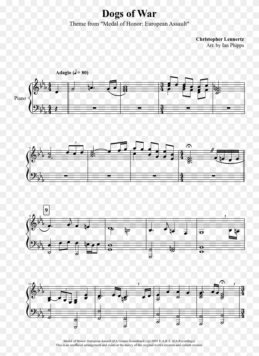 749x1091 Dogs Of War Theme From Medal Of Honor Coldplay Viva La Vida Partitura Piano, Gray, World Of Warcraft HD PNG Download