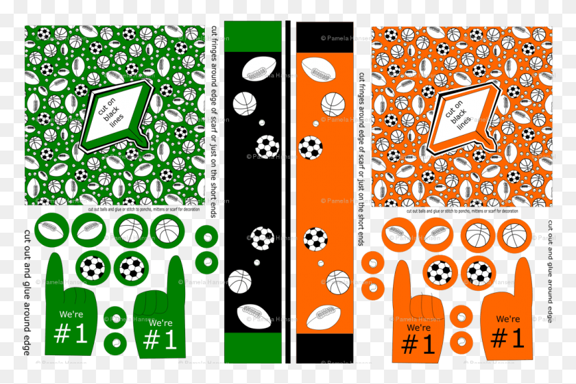 1050x675 Doll Poncho Scarf And Foam Finger Sports Green Orange Graphic Design, Doodle HD PNG Download