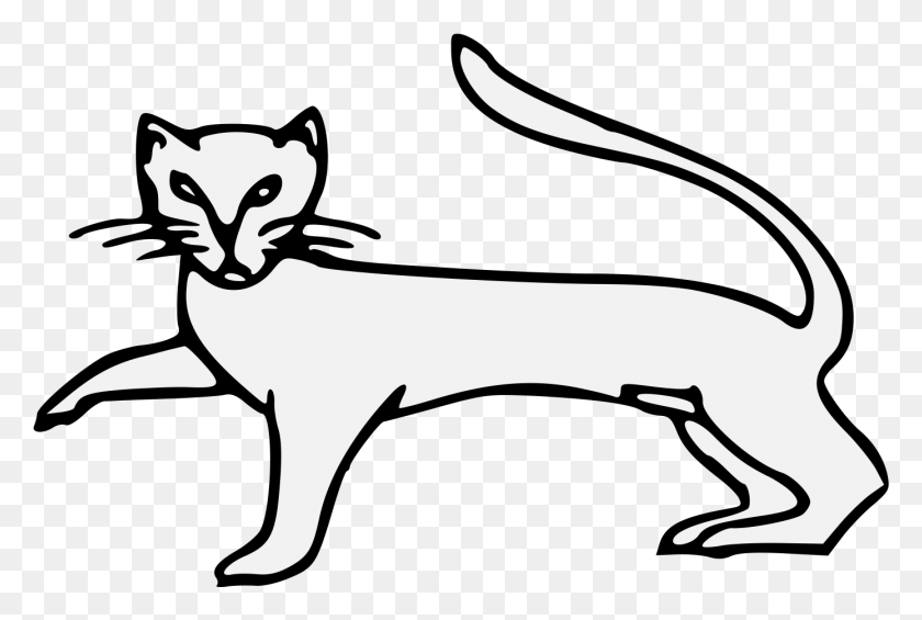 1389x900 Domestic Cat Traceable Heraldic Art Line Transparent Cartoon, Stencil, Animal, Mammal HD PNG Download