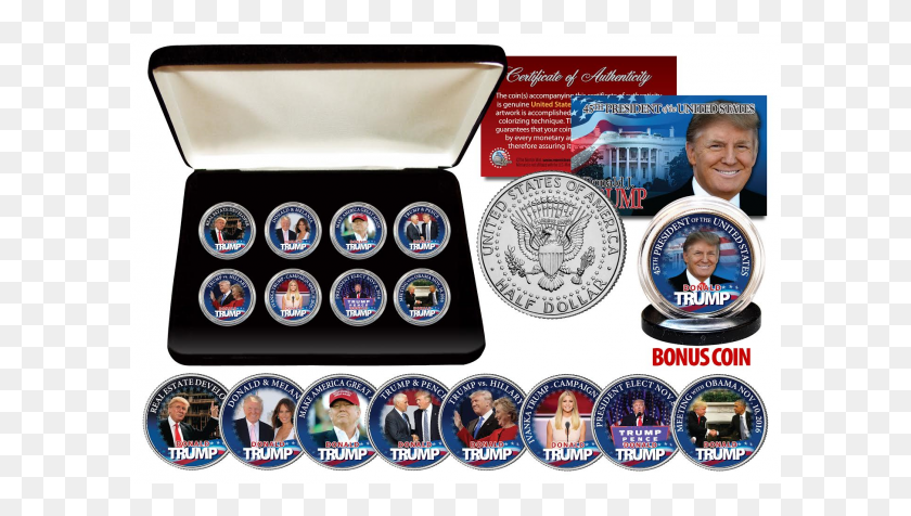 601x416 Donald Trump Official Jfk Kennedy Half Dollars Ultimate Poker, Person, Human, Logo HD PNG Download