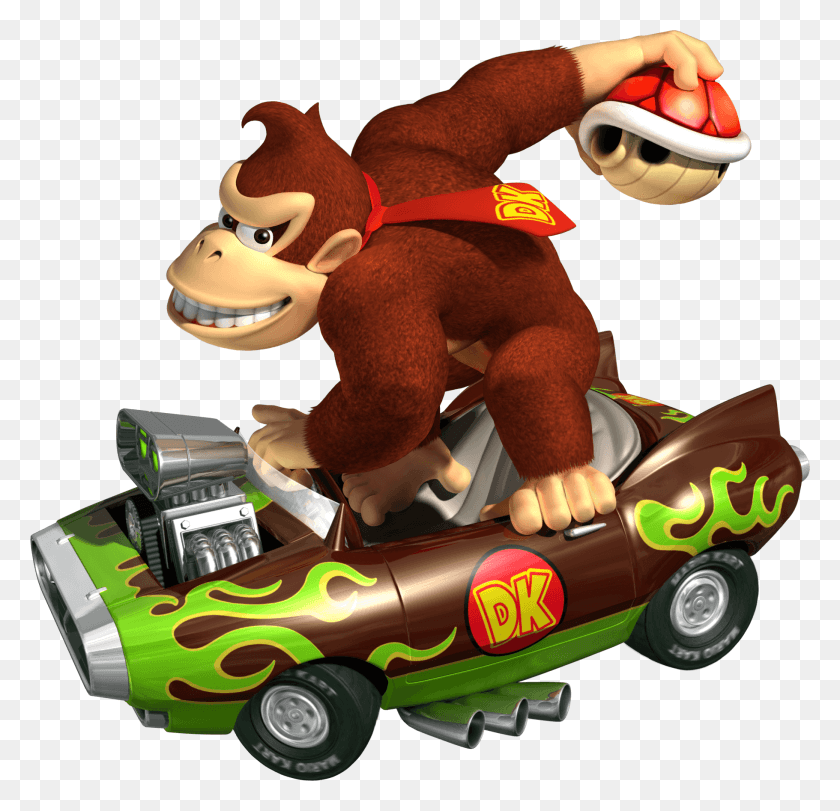 1821x1755 Donkey Kong Conduciendo Kart Y Sosteniendo Concha Roja Mario Kart Flame Flyer, Juguete, Persona, Humano Hd Png