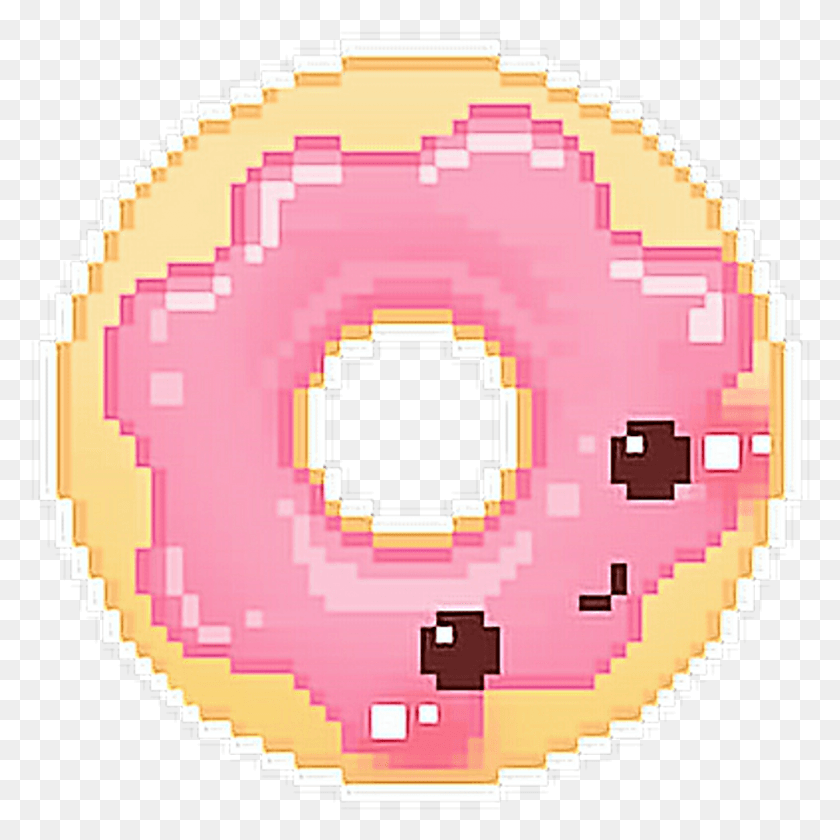 1007x1007 Donut Donuts Lindo Dulce Kawaii Pink Wallpeperfreetoedit Kawaii Pixel, Pastelería, Postre, Comida Hd Png Download