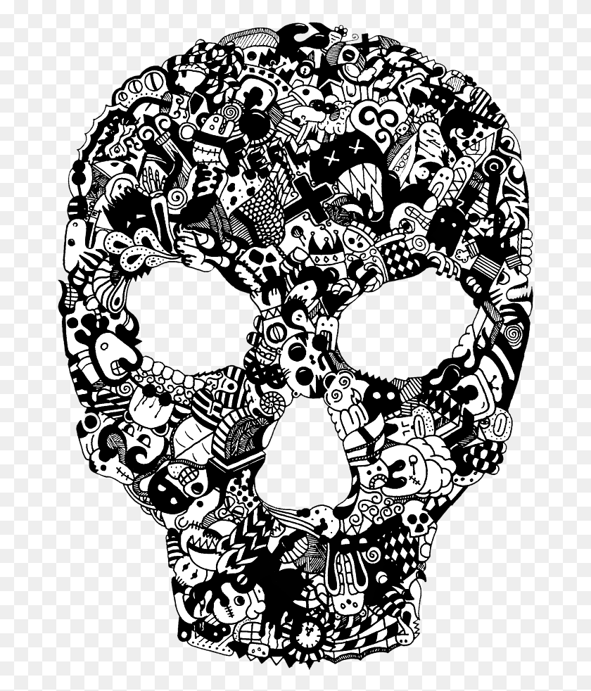 677x922 Doodle Skull Illustration Skull, Poster HD PNG Download