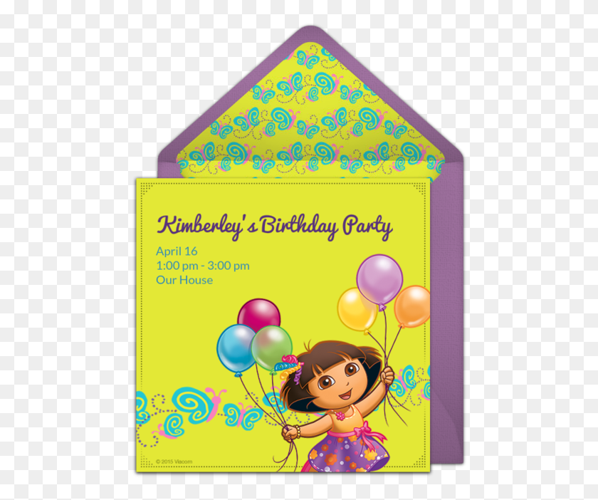 473x642 Dora The Explorer Birthday Online Invitation Balloon, Ball, Envelope, Mail HD PNG Download