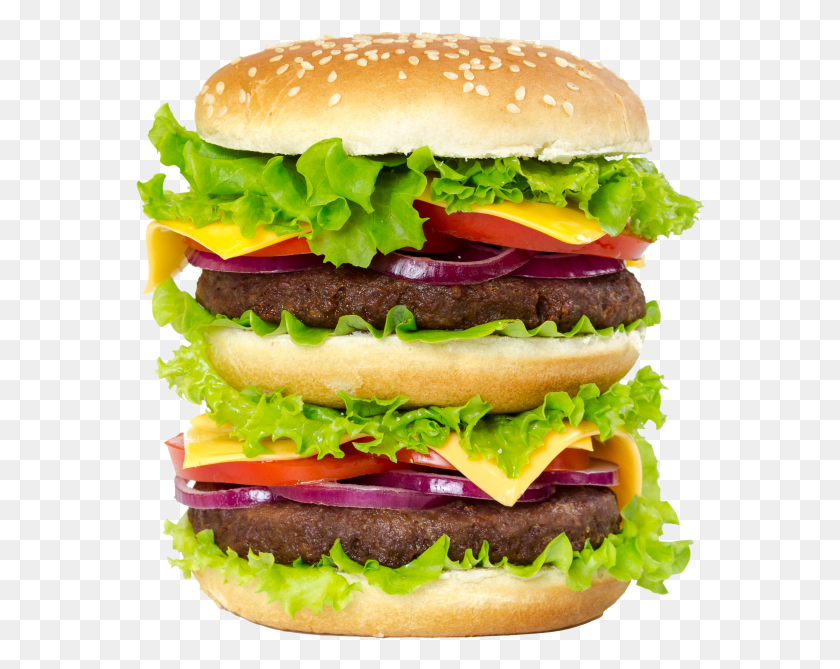 570x609 Double Burger Burger S Listyami Salata, Food HD PNG Download