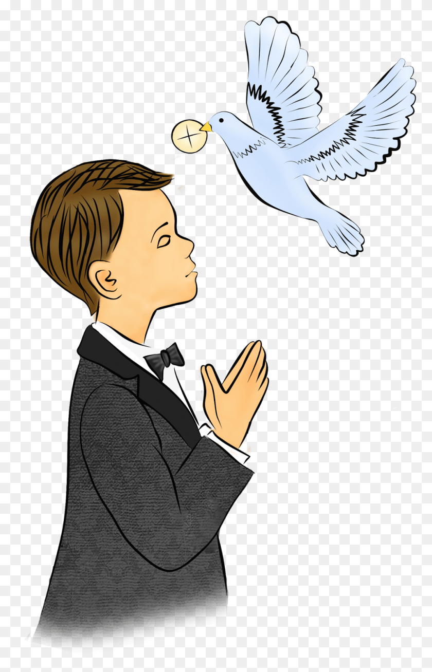 954x1527 Dove Clipart First Communion Holy Communion Boy Clipart, Bird, Animal, Person HD PNG Download