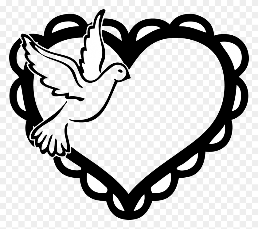 1366x1201 Dove Clipart Two Heart Free Collection Dove With Heart Clipart, Stencil, Skin, Poster HD PNG Download
