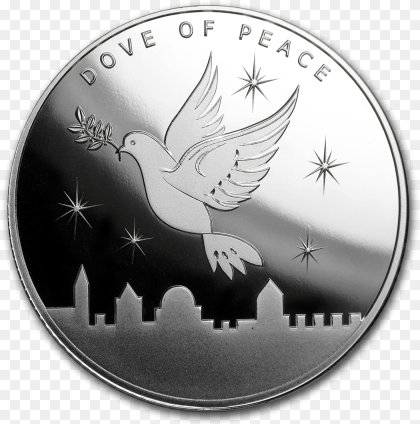 Dove With Olive Branch, Silver, Animal, Bird, Coin Sticker PNG