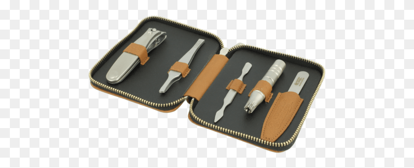 483x281 Dovo 5 Piece Manicure Set In Tan Leather Zip Case Tool, Chair, Furniture, Cutlery HD PNG Download