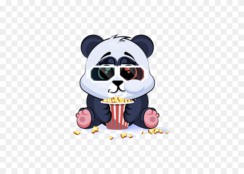 600x600 Download Adorable Panda Emoji Stickers Animated Watching A Movie, Cream, Dessert, Food, Ice Cream Transparent PNG