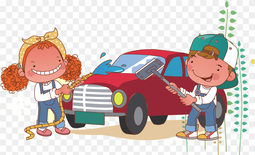 984x599 Download And For Car Men Wash Cartoon Women Clipart Cartoon Girl Car Washing, Baby, Person, Book, Publication Transparent PNG