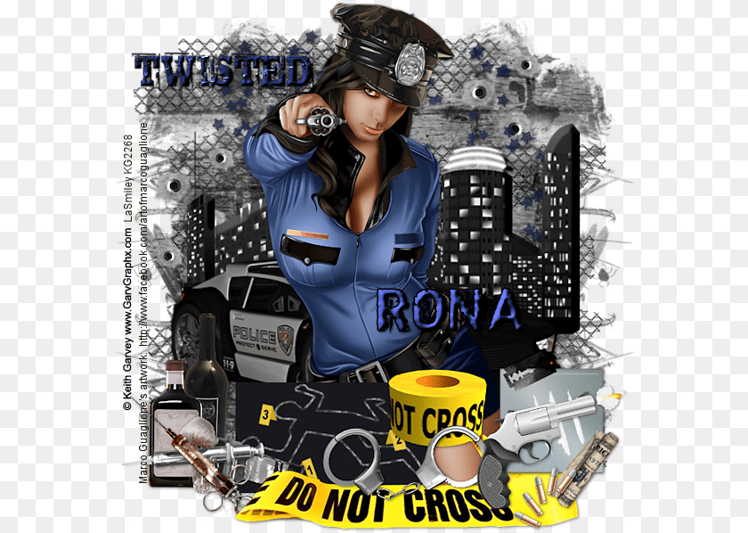 586x598 Download Garveytwistedcoprona Police Line Image With Police Line, Advertisement, Book, Comics, Publication Transparent PNG