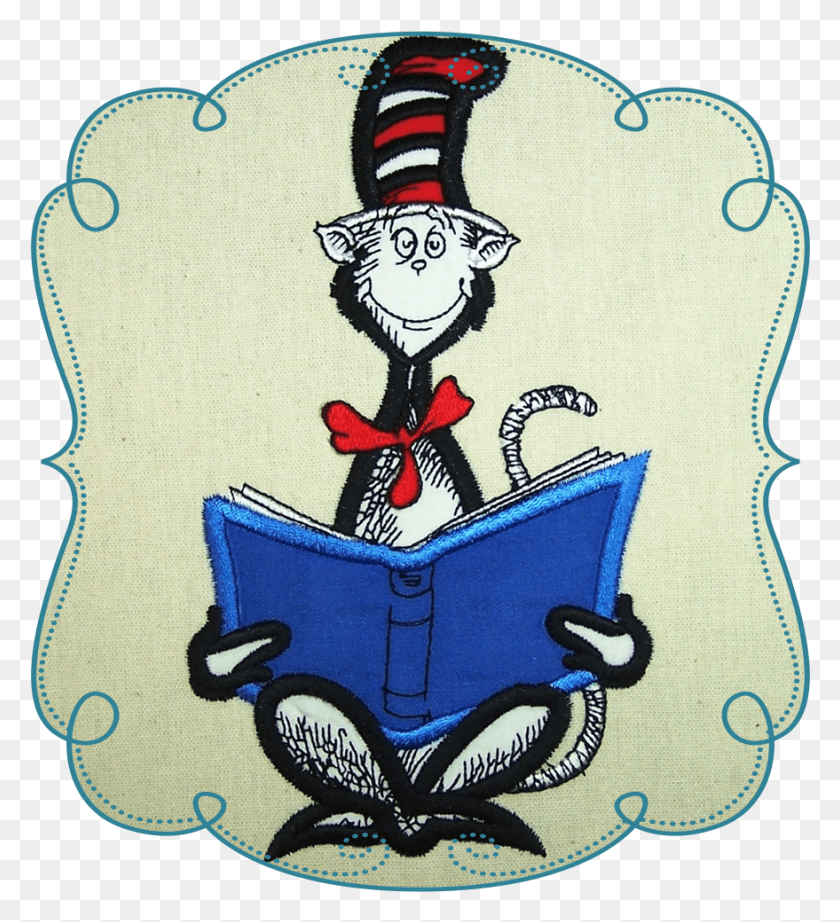 879x972 Dr Seuss Cat In The Hat Reading Book Applique Dr Seuss Cat In The Hat Reading, Leisure Activities, Purse, Handbag HD PNG Download