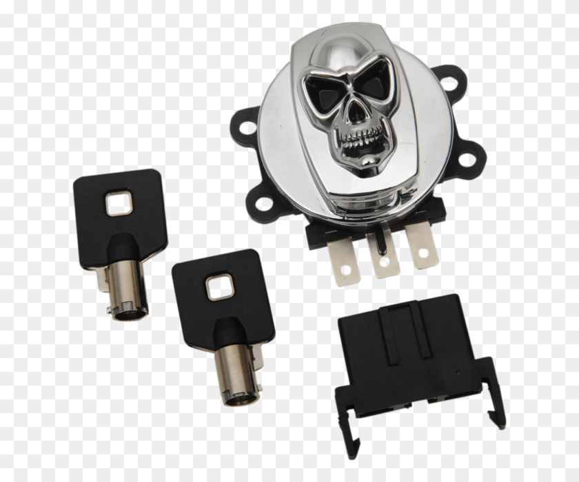 632x640 Drag Specialties 2106 0422 Skull Ignition Switch Chrome Harley Ignition Switch Cover Skull, Adapter, Wristwatch, Plug HD PNG Download