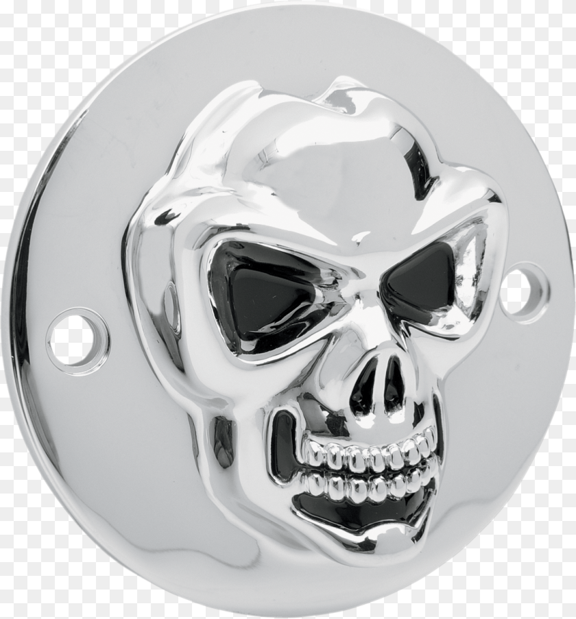Drag Specialties Chrome Skull 2 Hole Points Cover 70 18 Drag Specialties 1902 0185 3 D Skull Points Cover, Accessories, Buckle, Helmet PNG