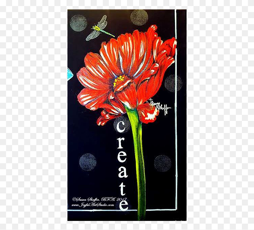 395x701 Dragon Fly With Red Poppy Acrylic Painting 45 At Barberton Daisy, Advertisement, Plant, Poster HD PNG Download