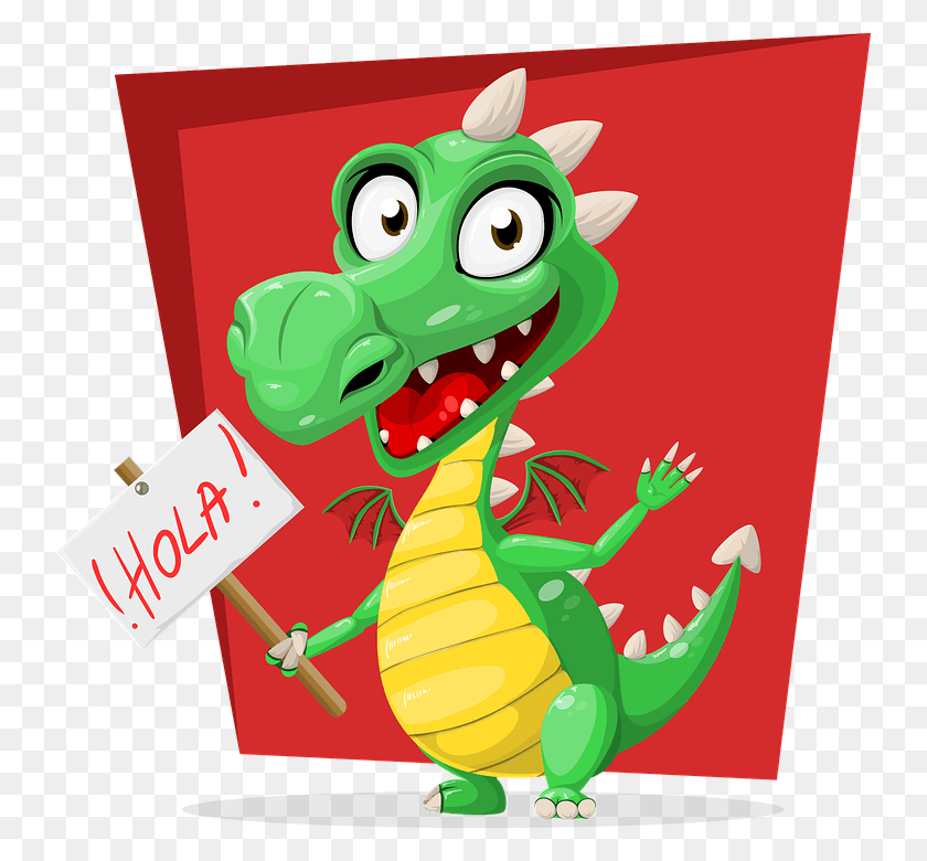 739x720 Descargar Png Dragón Verde Hola Sign Español Reptil Dragones Lindos Ama Tacos Png