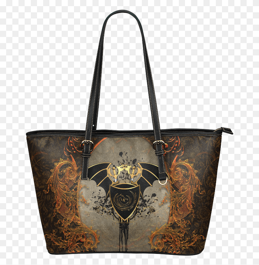 674x801 Dragon With Swords And Wings Leather Tote Bagsmall Tote Bag, Handbag, Accessories, Accessory HD PNG Download