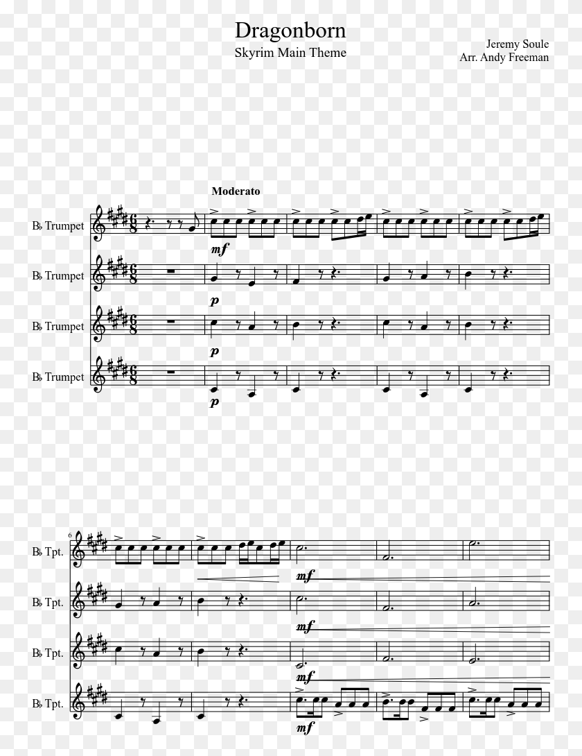 749x1030 Dragonborn Sheet Music Composed By Jeremy Soule Arr Komm Susser Tod Partitura, Gray, World Of Warcraft HD PNG Download