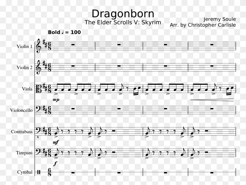 773x572 Dragonborn Sheet Music For Violin Viola Cello Contrabass Sheet Music, Gray, World Of Warcraft HD PNG Download