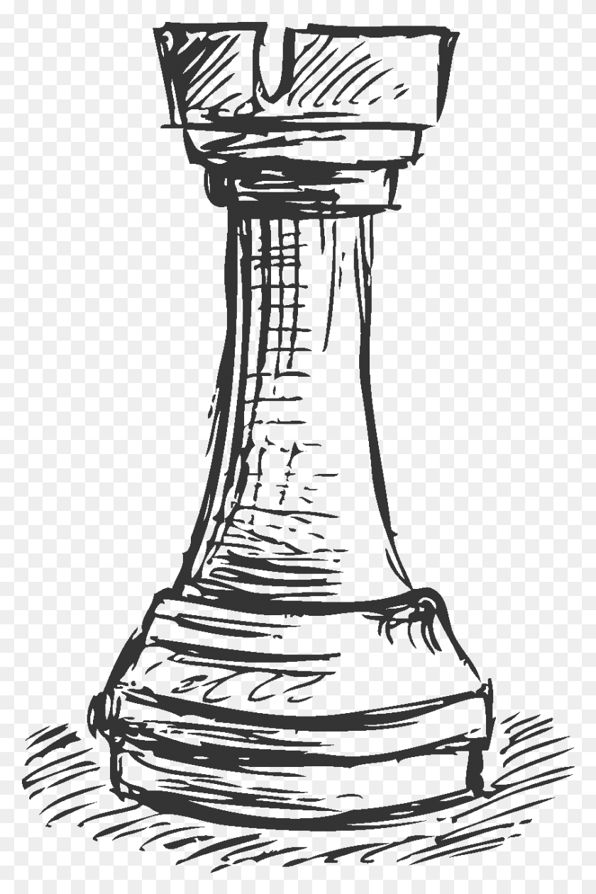 842x1296 Drawing Chess Rook Chess Piece Drawing, Bottle, Jar, Pottery HD PNG Download