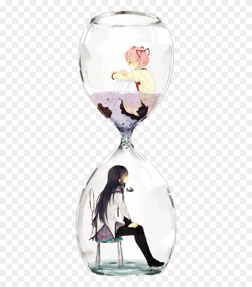 345x898 Dibujo Creativo Reloj De Arena Anime Chica En Una Botella, Persona, Humano Hd Png